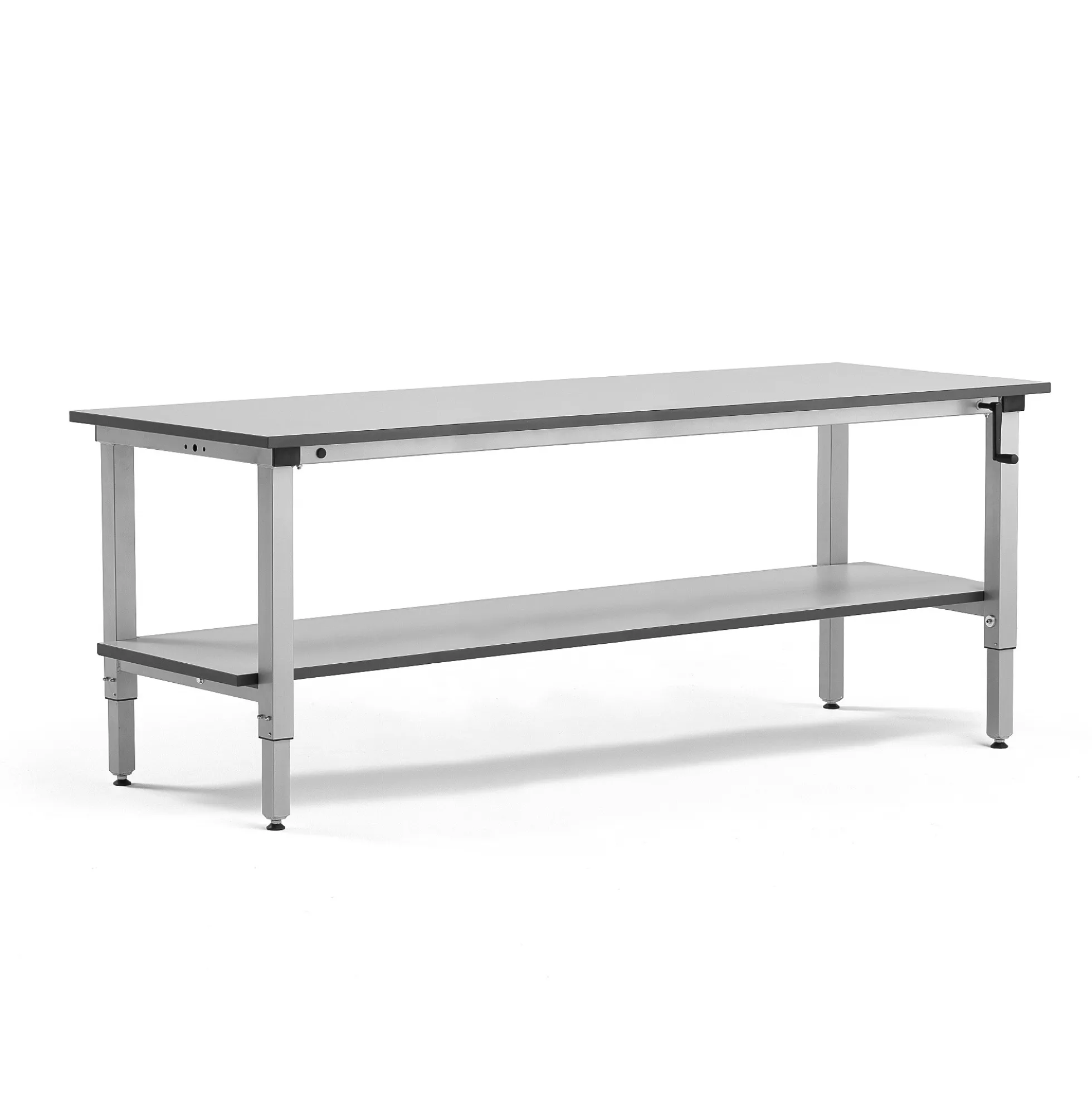 Teollisuuspöytä MOTION Manuaalisesti korkeussäädettävä, 2000x600 mm, alahylly, 150 kg,harmaa