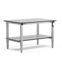 Teollisuuspöytä MOTION Manuaalisesti korkeussäädettävä, 1200x800 mm, alahylly, 150 kg, harmaa