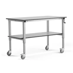 Teollisuuspöytä MOTION Pyörällinen, alahylly, manuaalisesti korkeussäädettävä, 150 kg, 1500x800 mm, harmaa