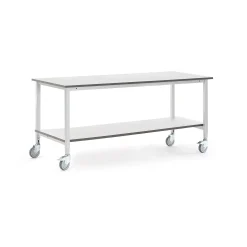 Teollisuuspöytä MOTION Pyörät, alahylly, 2000x800 mm, harmaa