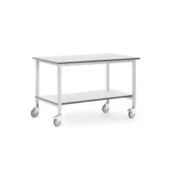 Teollisuuspöytä MOTION Pyörät, alahylly, 1200x800 mm, harmaa