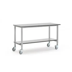 Teollisuuspöytä MOTION Pyörät, alahylly, 1500x600 mm, harmaa