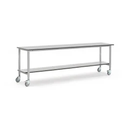 Teollisuuspöytä MOTION Pyörät, alahylly, 2500x600 mm, harmaa