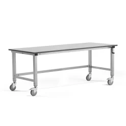 Teollisuuspöytä MOTION Pyörät, manuaalisesti korkeussäädettävä, 2000x800 mm, 150 kg, harmaa
