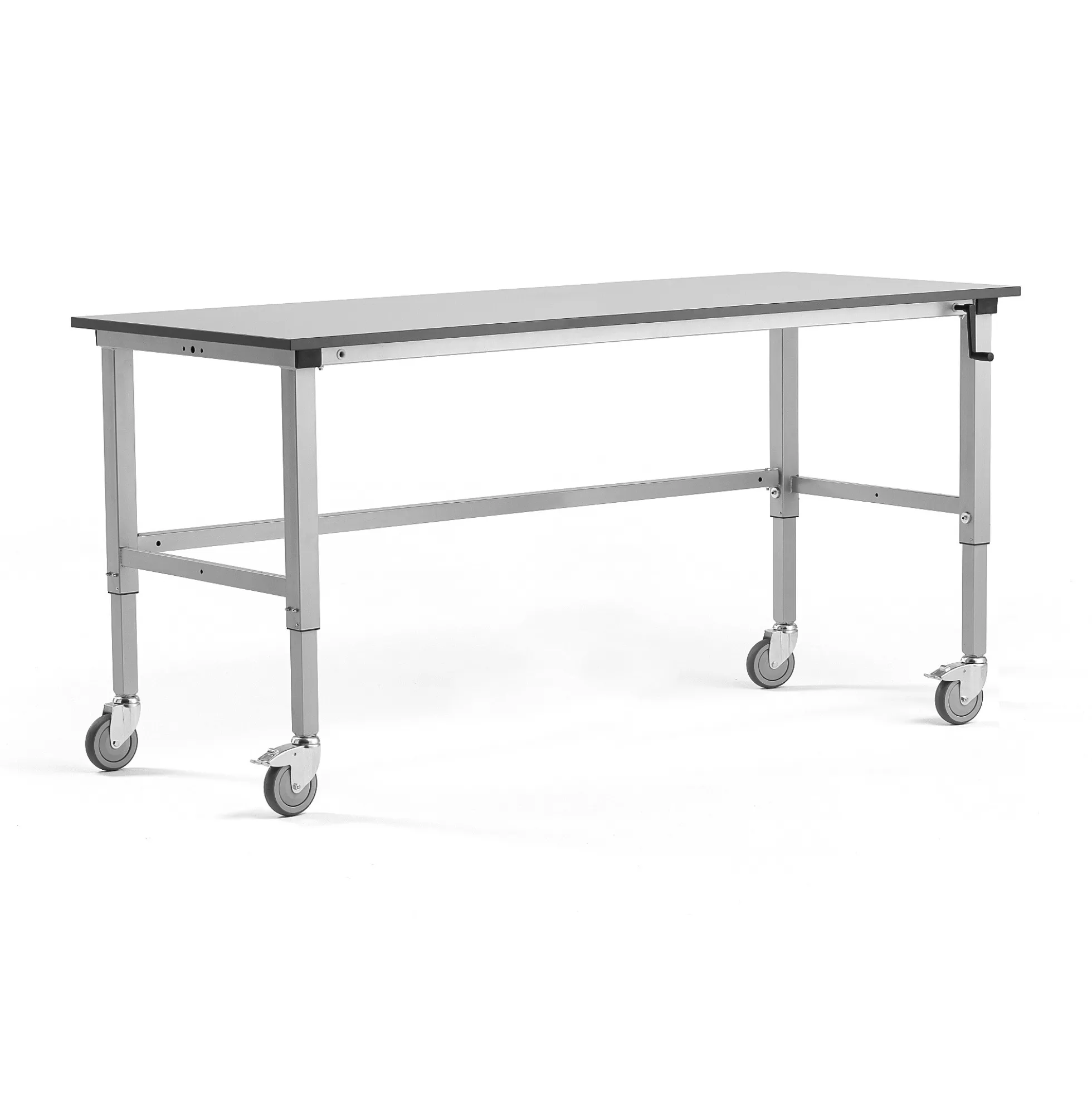 Teollisuuspöytä MOTION Pyörät, manuaalisesti korkeussäädettävä, 2000x800 mm, 150 kg, harmaa