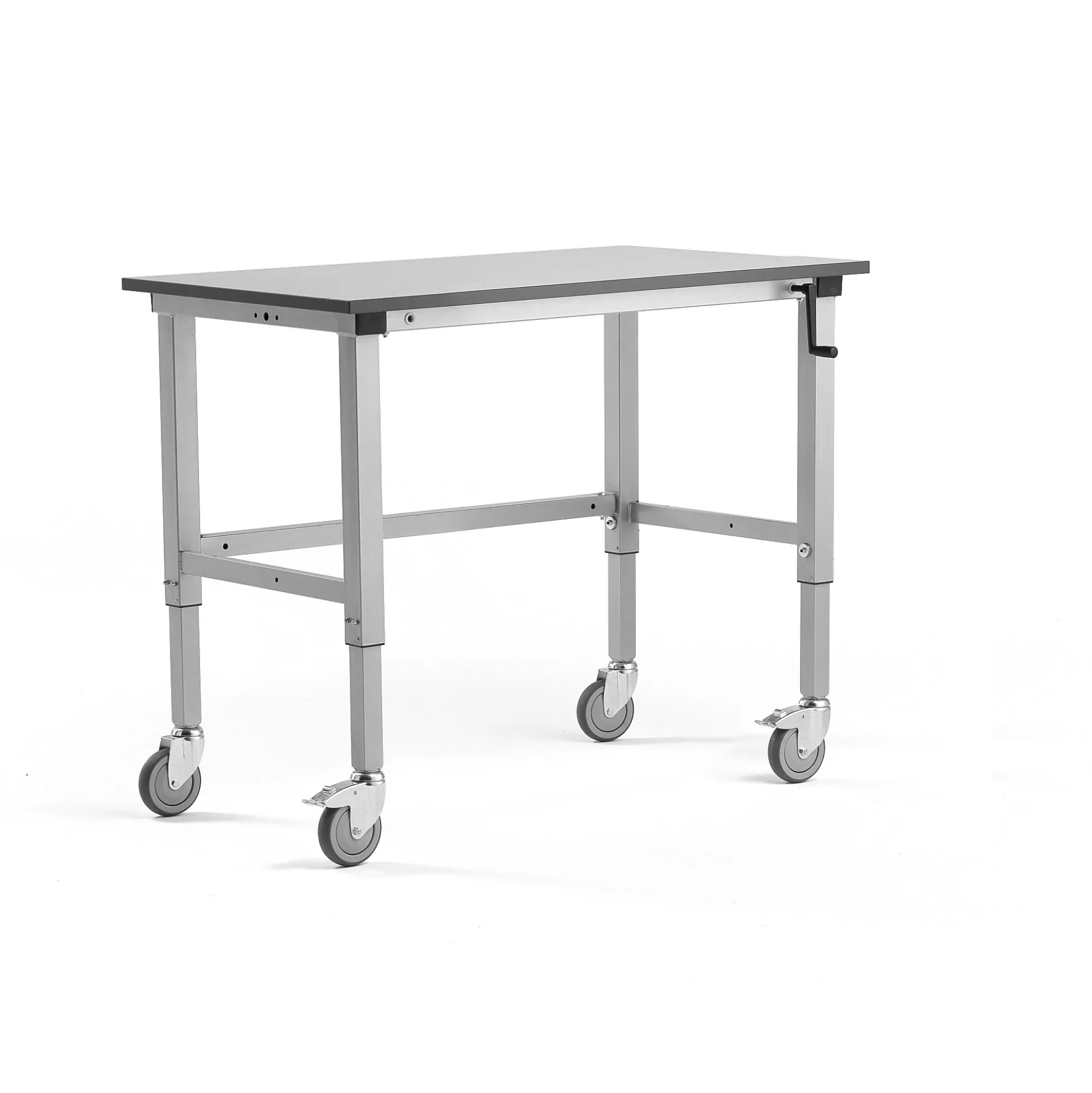 Teollisuuspöytä MOTION Pyörät, manuaalisesti korkeussäädettävä, 1200x600 mm, 150 kg, harmaa