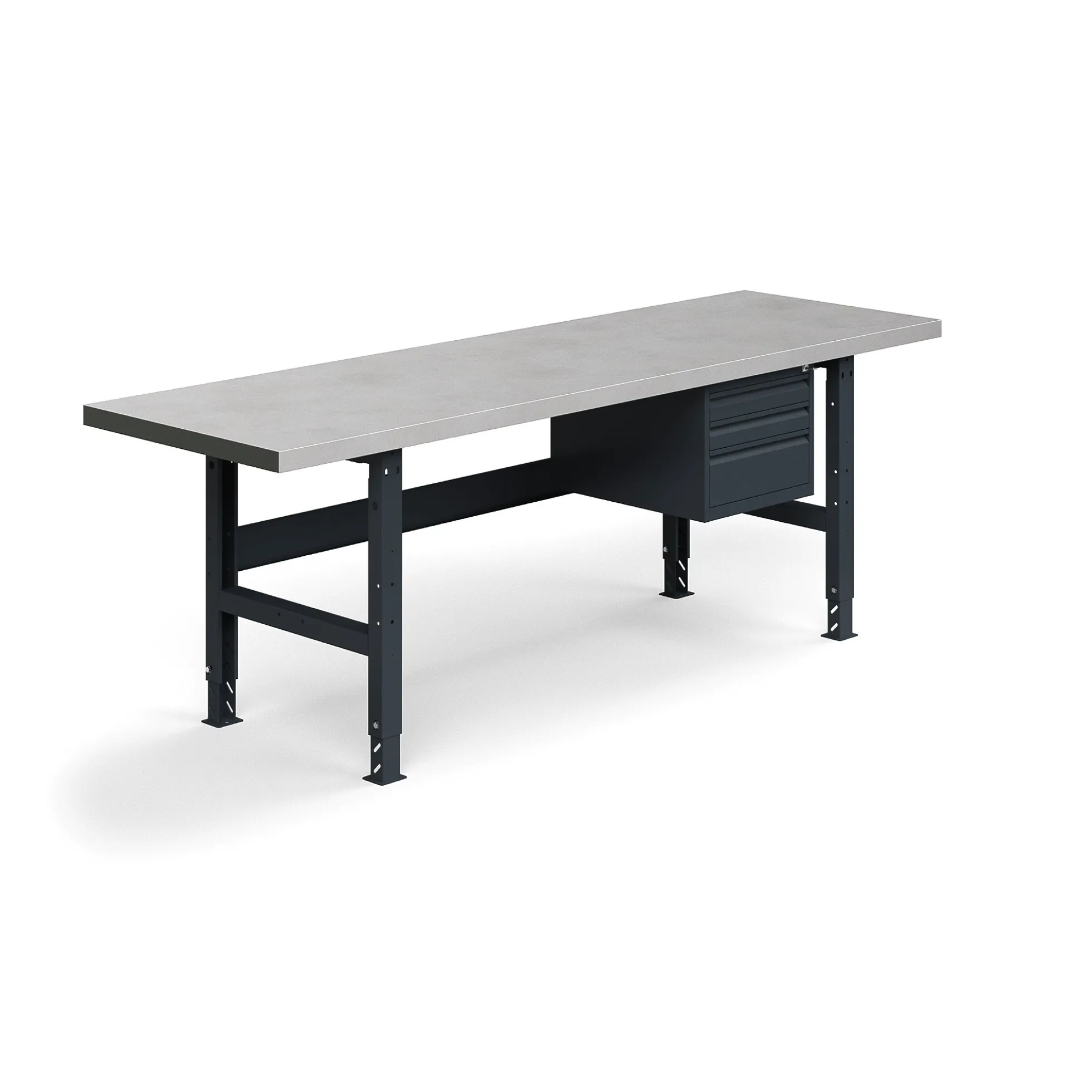 Teollisuuspöytä TRUST 3 laatikkoa, 2500x760 mm, 600 kg, teräs