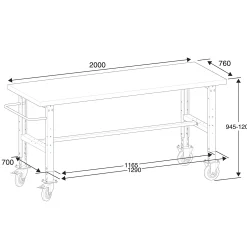 Teollisuuspöytä TRUST Siirrettävä, 2000x760 mm, 200 kg, teräs