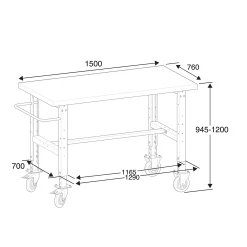 Teollisuuspöytä TRUST Siirrettävä, 1500x760 mm, 200 kg, teräs