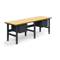 Teollisuuspöytä TRUST 2 x 3 laatikostoa, 2500x760 mm, 300 kg, kovalevy