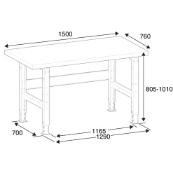 Teollisuuspöytä TRUST 1500x760 mm, 600 kg, teräs