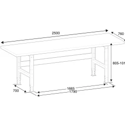 Teollisuuspöytä TRUST 2500x760 mm, 600 kg, teräs