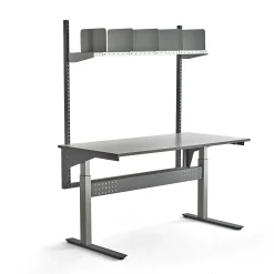Teollisuuspöytä VERVE Korkeussäädettävä, 200 kg, 1600x800 mm, hyllyt