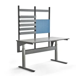 Teollisuuspöytä VERVE Korkeussäädettävä, 200 kg, 1600x800 mm, työkalupaneeli + ripustuskiskot