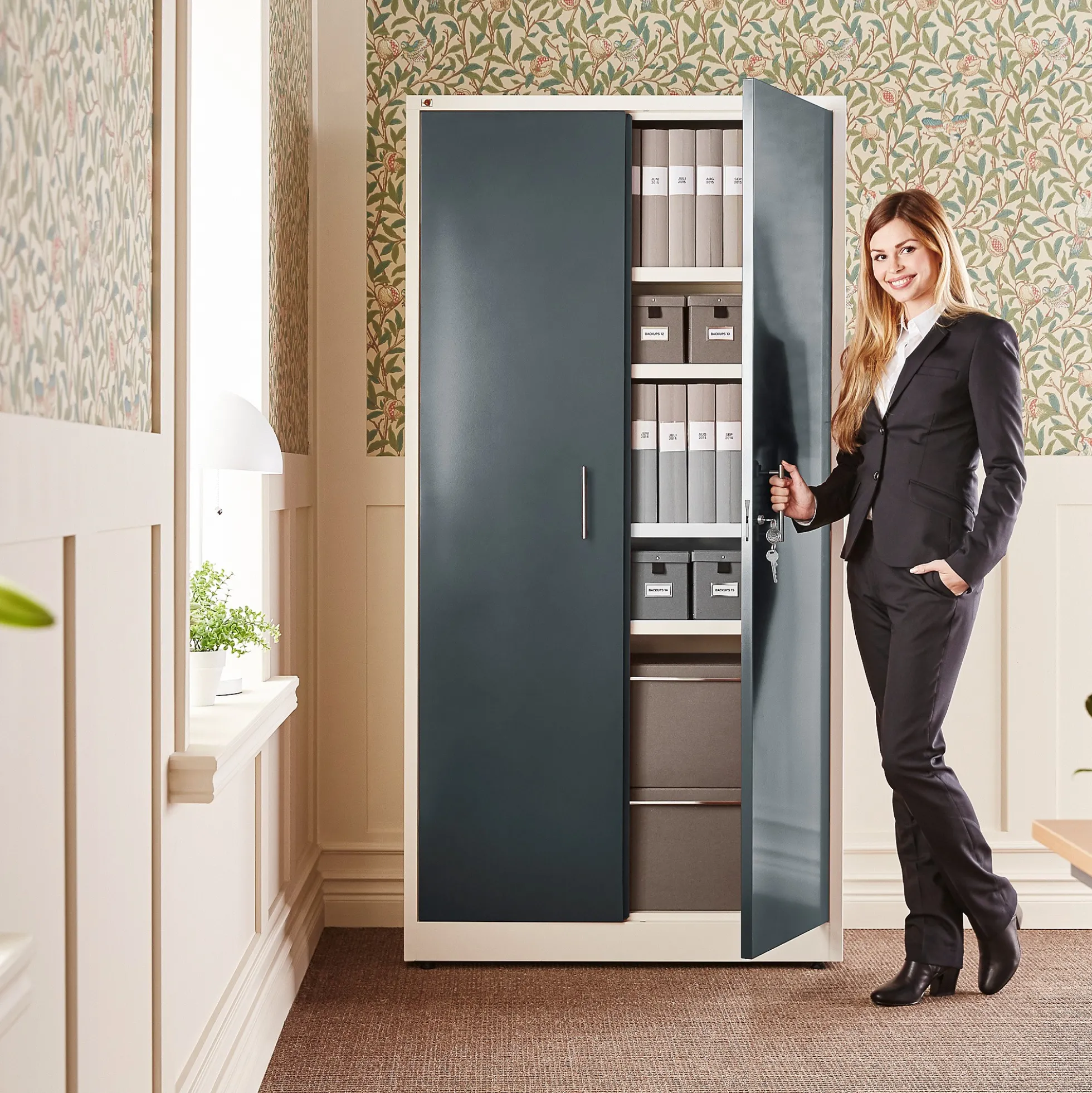 Toimistokaappi SWIFT 1950x990x450 mm, valkoinen, antrasiitinharmaa