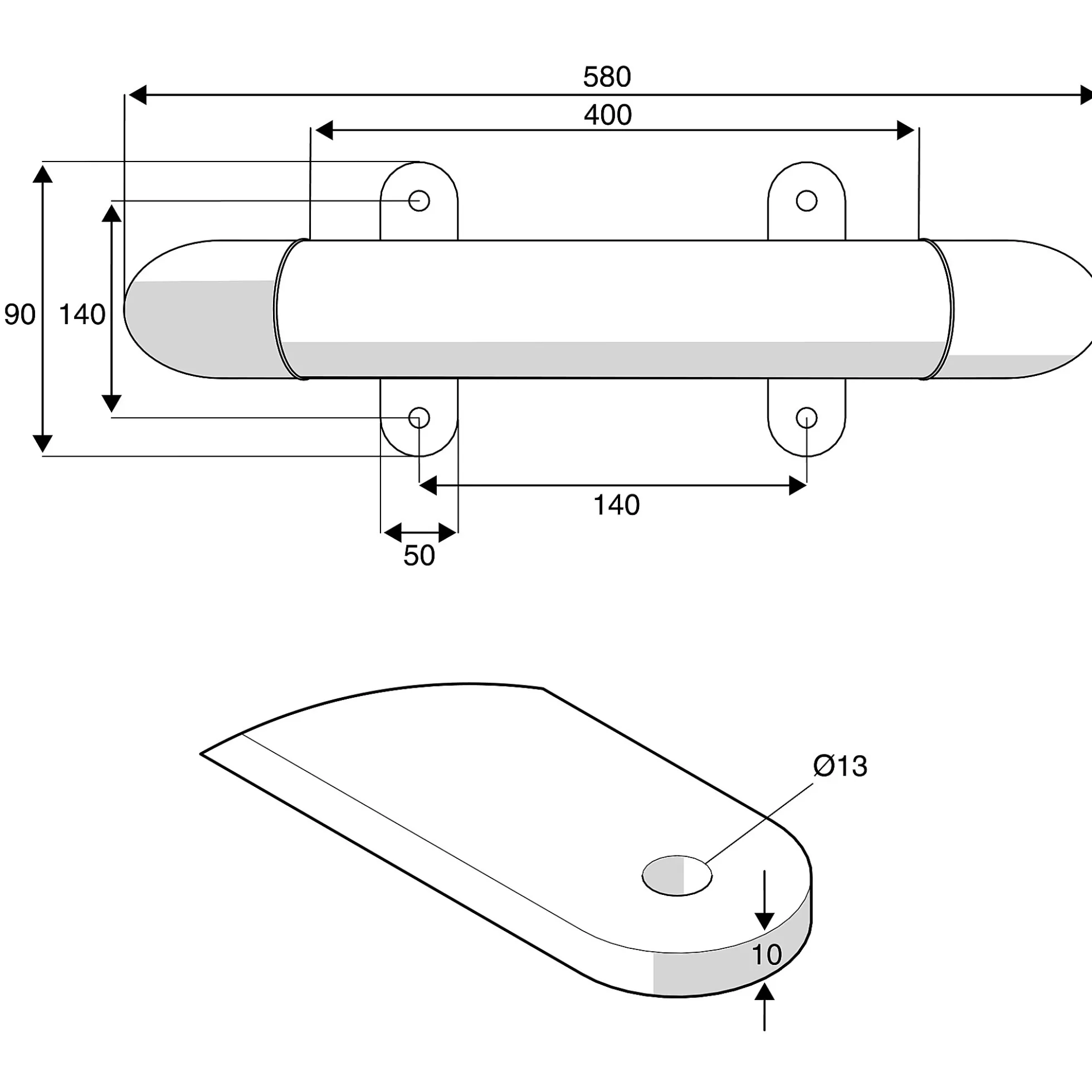Törmäyssuoja Matala, Ø89 mm, paksuus: 3,2 mm, pituus: 400 mm