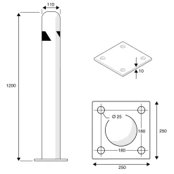 Törmäyssuojatolppa Korkeus: 1200 mm