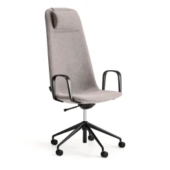 Tuoli LANGLEY Korkea istuin, pyörät, käsinojat, musta/beigenharmaa