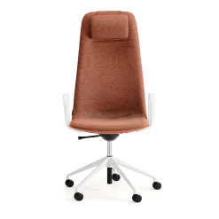 Tuoli LANGLEY Korkea istuin, pyörät, käsinojat, valkoinen/kupari