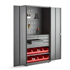 Työkalukaappikokonaisuus SUPPLY Avainlukko, 2 hyllytasoa, 6 vetolaatikkoa, 8 vetolaatikkoa, 1900x1020x500 mm, harmaa