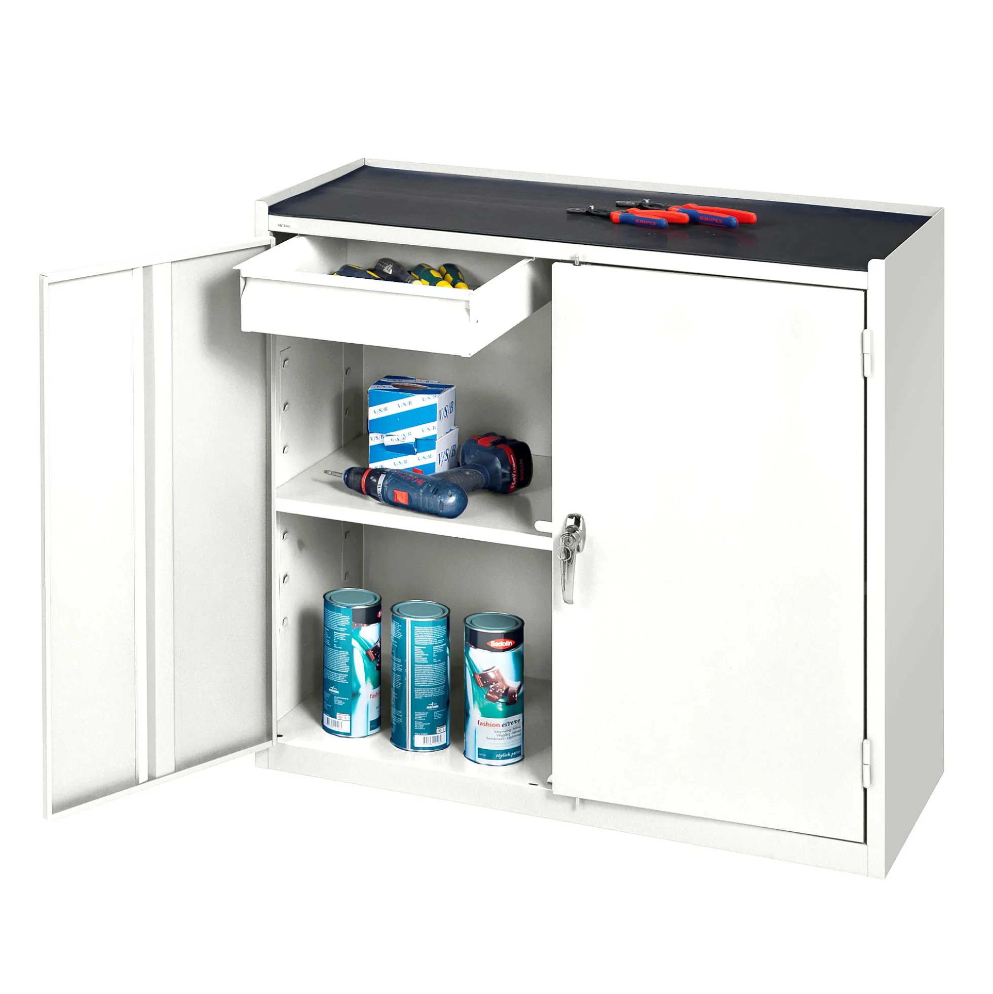 Työkalukaappi SERVE 2 vetolaatikkoa, 900x950x450 mm, valkoinen