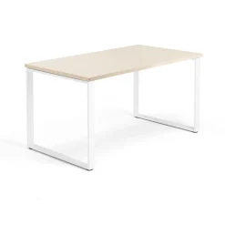 Työpöytä QBUS Kiinteä korkeus, O-jalusta, 1400x800 mm, valkoinen jalusta, koivu
