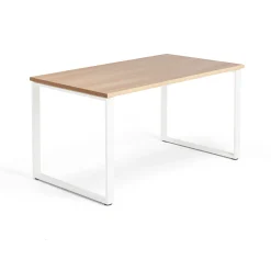 Työpöytä QBUS Kiinteä korkeus, O-jalusta, 1400x800 mm, valkoinen jalusta, tammi