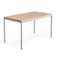Työpöytä QBUS Kiinteä korkeus, 4 suoraa jalkaa, 1400x800 mm, hopeanharmaa jalusta, tammi