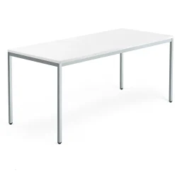 Työpöytä QBUS Kiinteä korkeus, 4 suoraa jalkaa, 1800x800 mm, hopeanharmaa jalusta, valkoinen