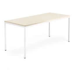 Työpöytä QBUS Kiinteä korkeus, 4 suoraa jalkaa, 1800x800 mm, valkoinen jalusta, koivu