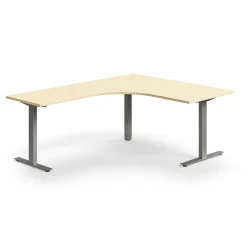 Työpöytä QBUS L-muotoinen, 1600x2000 mm, T-jalusta, hopeanharmaa jalusta, koivu