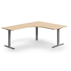 Työpöytä QBUS L-muotoinen, 1600x2000 mm, T-jalusta, hopeanharmaa jalusta, tammi