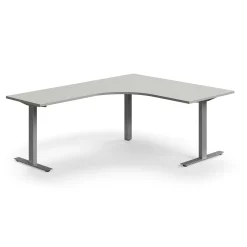 Työpöytä QBUS L-muotoinen, 1600x2000 mm, T-jalusta, hopeanharmaa jalusta, vaaleanharmaa