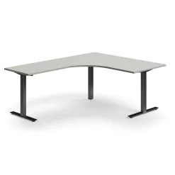 Työpöytä QBUS L-muotoinen, 1600x2000 mm, T-jalusta, musta jalusta, vaaleanharmaa