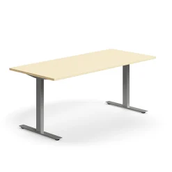 Työpöytä QBUS Suora pöytälevy, 1800x800 mm, T-jalusta, hopeanharmaa jalusta, koivu