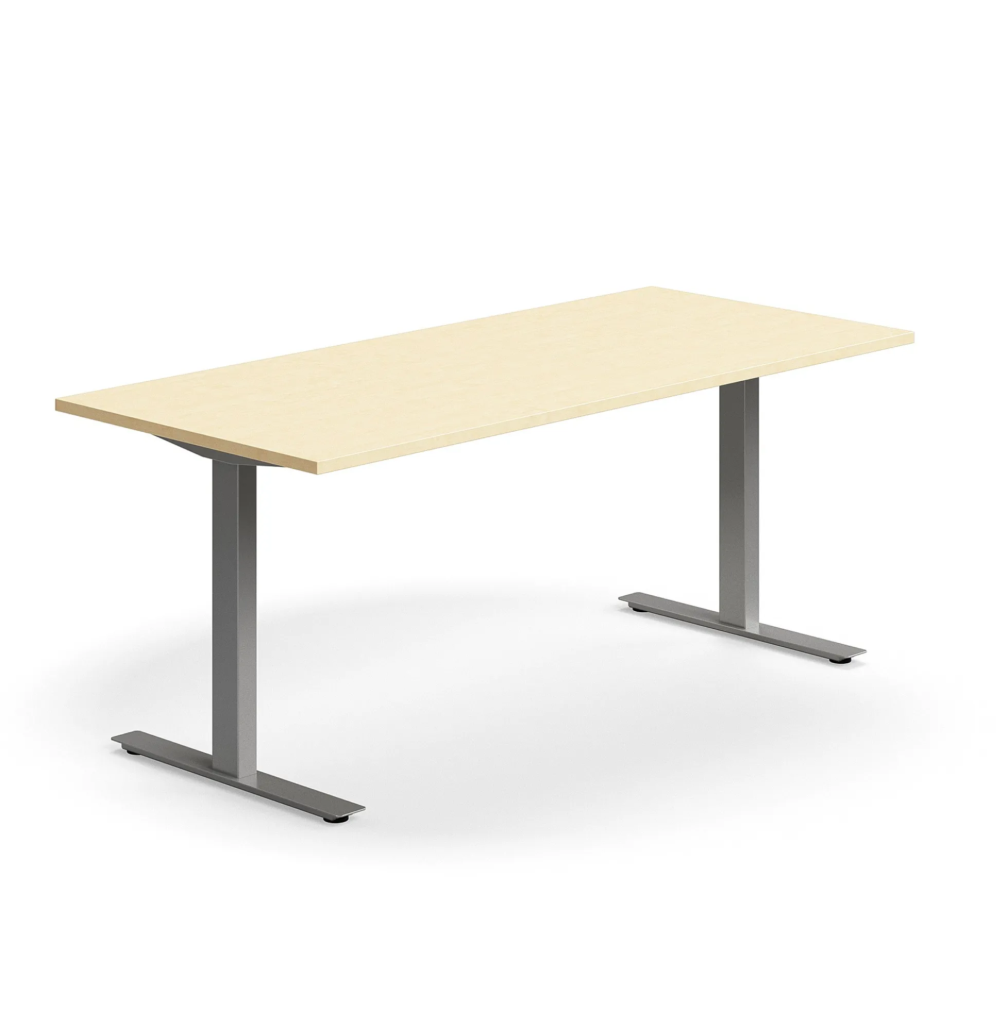 Työpöytä QBUS Suora pöytälevy, 1800x800 mm, T-jalusta, hopeanharmaa jalusta, koivu