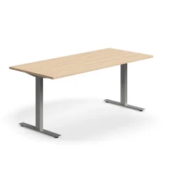 Työpöytä QBUS Suora pöytälevy, 1800x800 mm, T-jalusta, hopeanharmaa jalusta, tammi