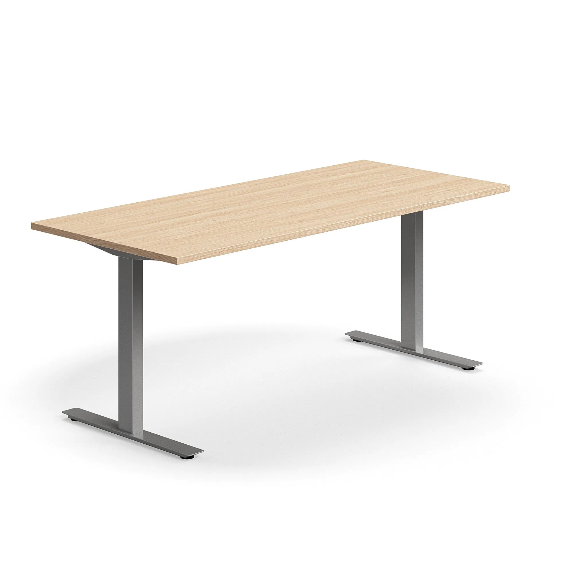 Työpöytä QBUS Suora pöytälevy, 1800x800 mm, T-jalusta, hopeanharmaa jalusta, tammi