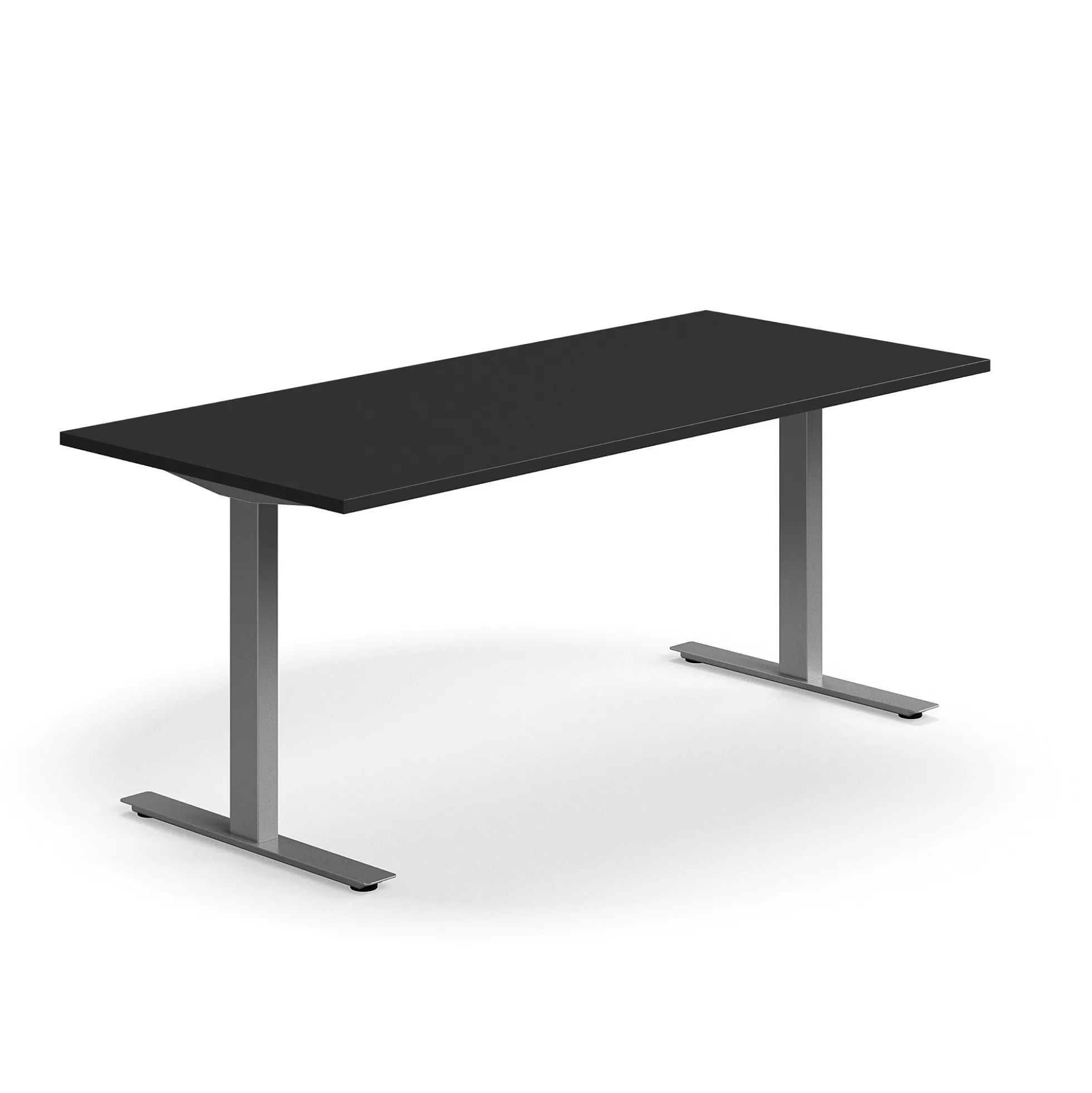 Työpöytä QBUS Suora pöytälevy, 1800x800 mm, T-jalusta, hopeanharmaa jalusta, musta