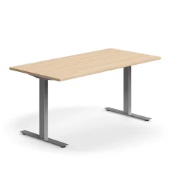 Työpöytä QBUS Suora pöytälevy, 1600x800 mm, T-jalusta, hopeanharmaa jalusta, tammi