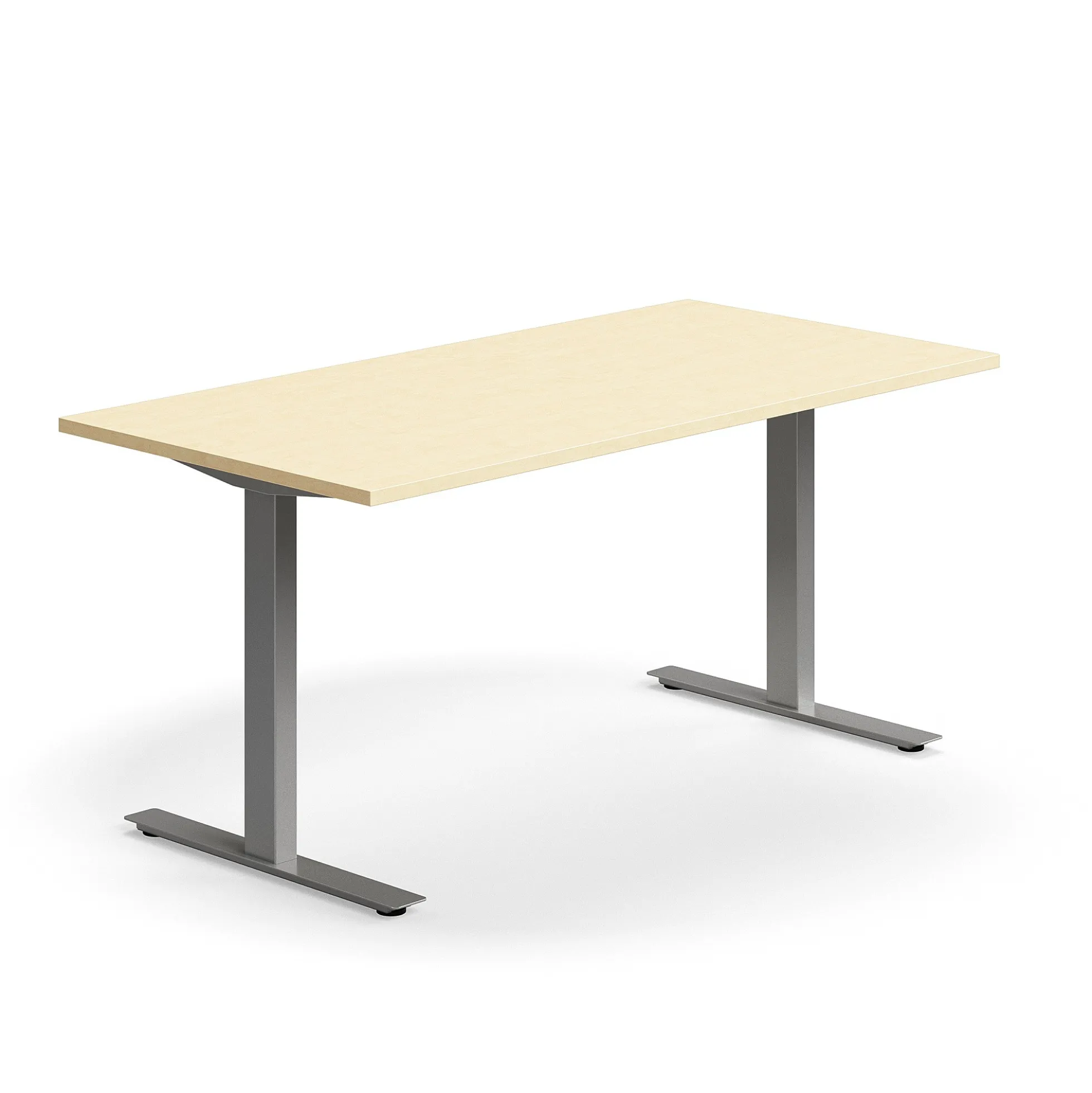 Työpöytä QBUS Suora pöytälevy, 1600x800 mm, T-jalusta, hopeanharmaa jalusta, koivu