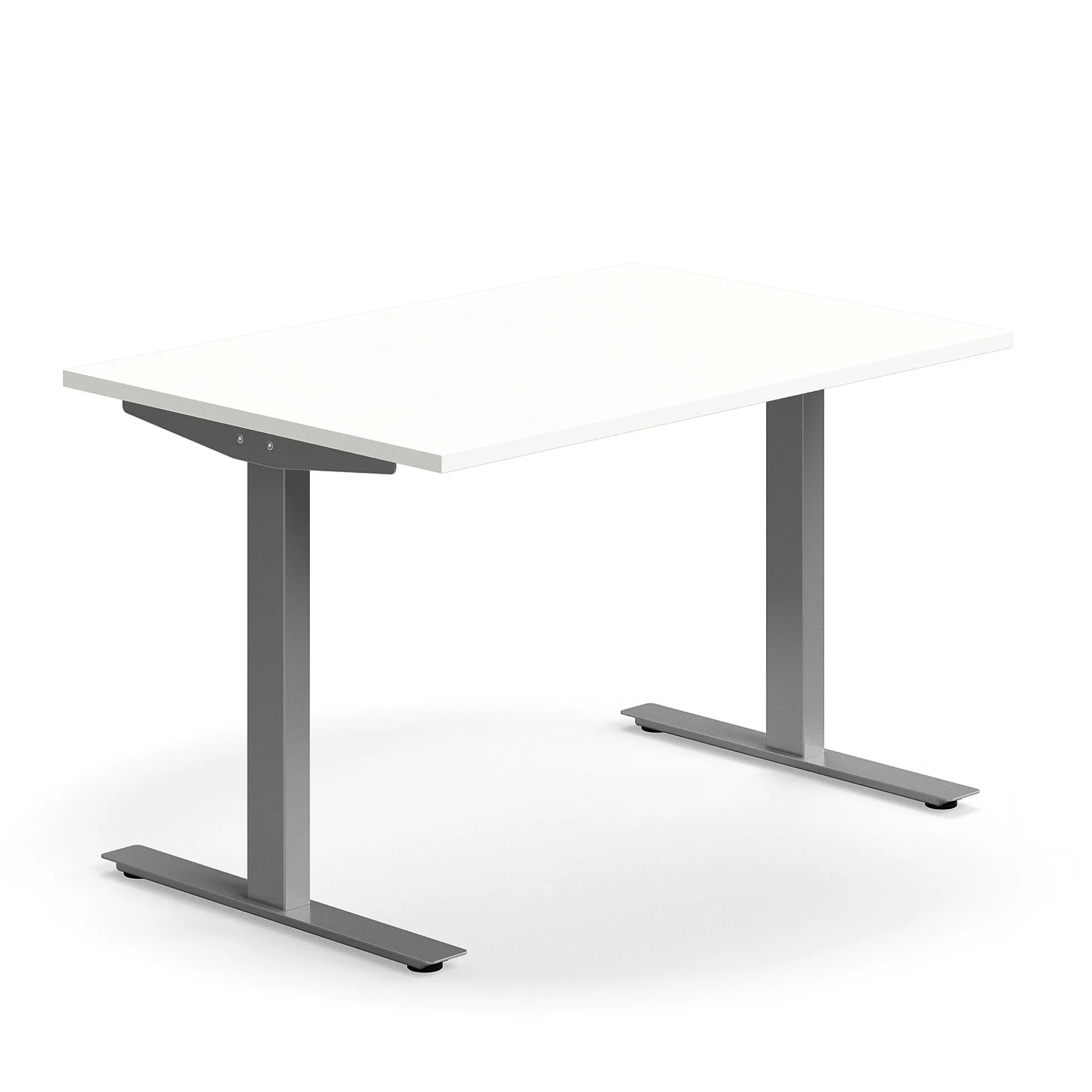 Työpöytä QBUS Suora pöytälevy, 1200x800 mm, T-jalusta, hopeanharmaa jalusta, valkoinen