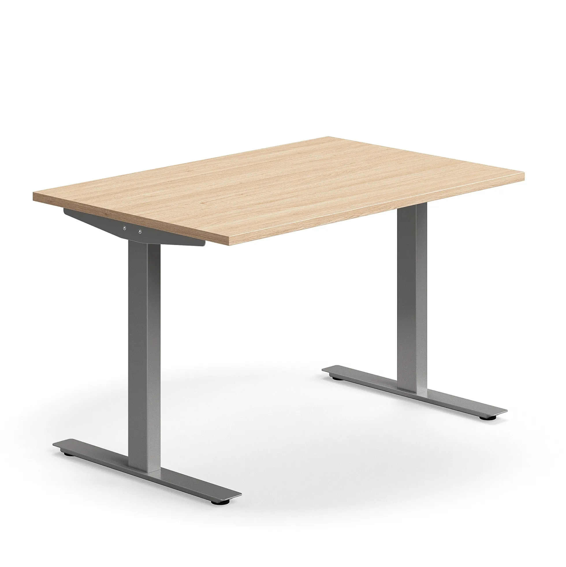 Työpöytä QBUS Suora pöytälevy, 1200x800 mm, T-jalusta, hopeanharmaa jalusta, tammi