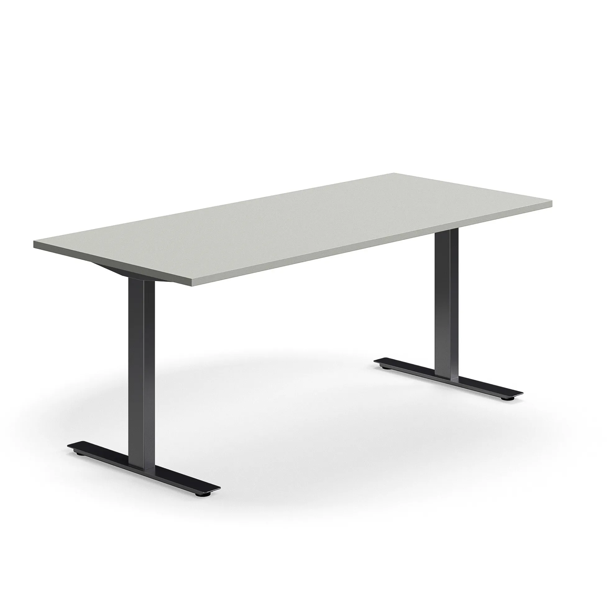 Työpöytä QBUS Suora pöytälevy, 1800x800 mm, T-jalusta, musta jalusta, vaaleanharmaa