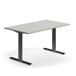 Työpöytä QBUS Suora pöytälevy, 1400x800 mm, T-jalusta, musta jalusta, vaaleanharmaa