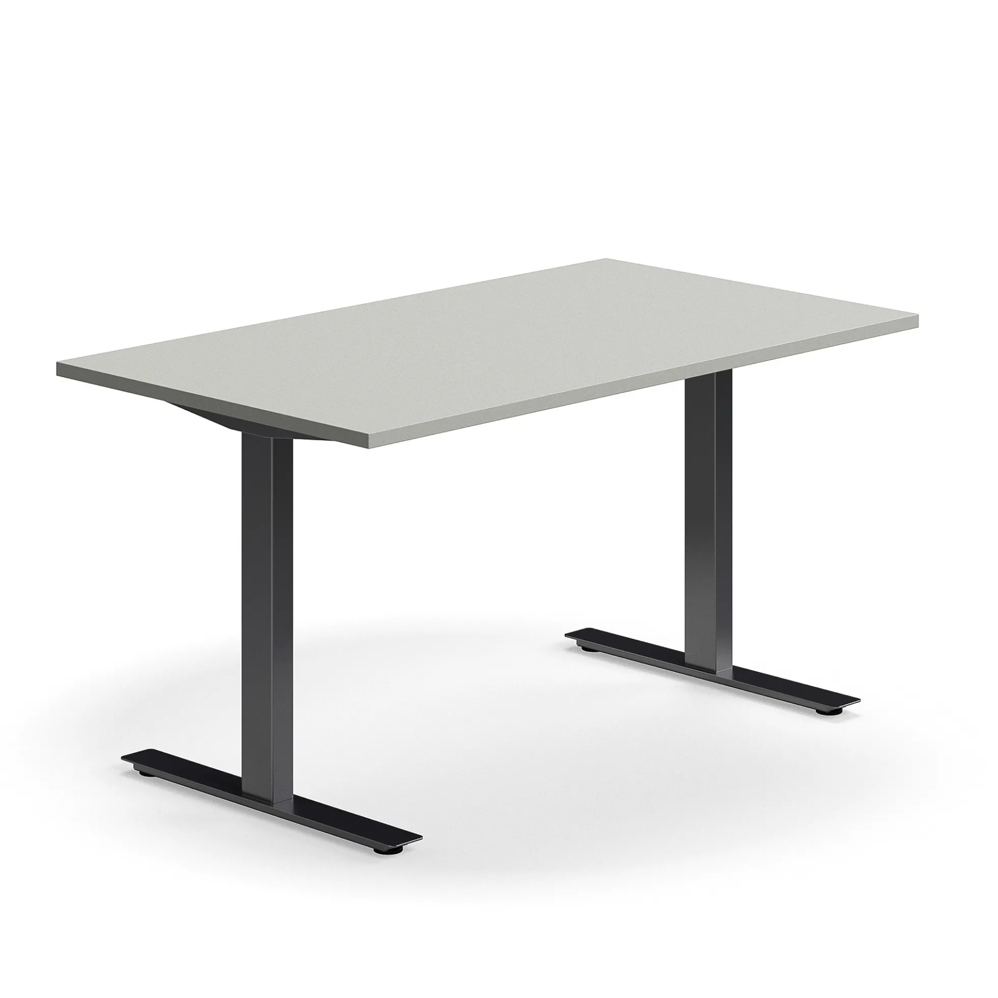 Työpöytä QBUS Suora pöytälevy, 1400x800 mm, T-jalusta, musta jalusta, vaaleanharmaa