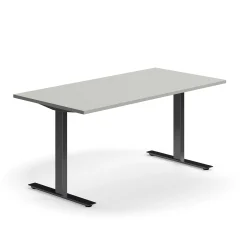 Työpöytä QBUS Suora pöytälevy, 1600x800 mm, T-jalusta, musta jalusta, vaaleanharmaa