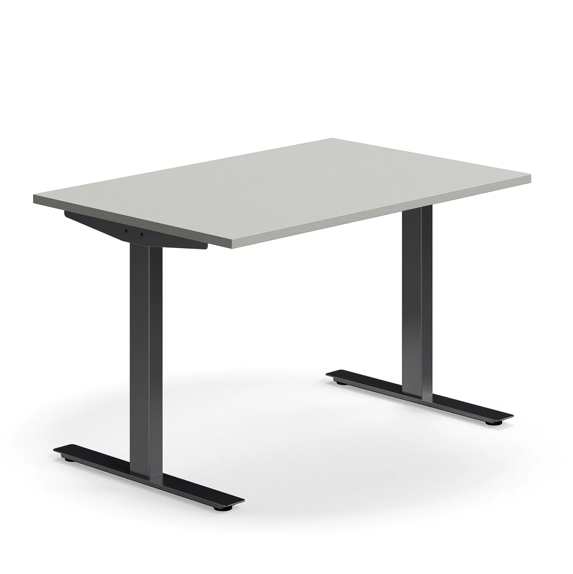 Työpöytä QBUS Suora pöytälevy, 1200x800 mm, T-jalusta, musta jalusta, vaaleanharmaa