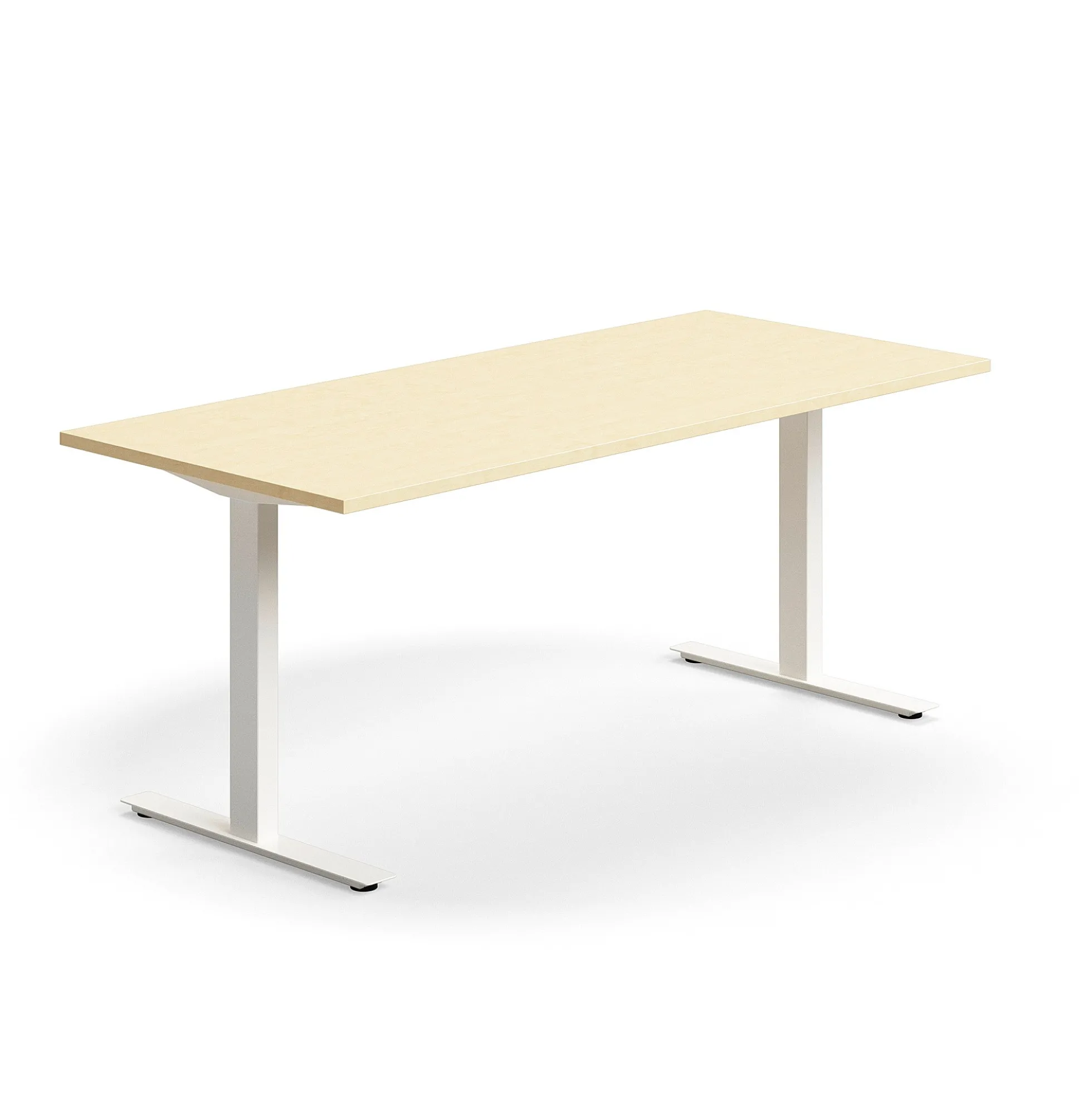 Työpöytä QBUS Suora pöytälevy, 1800x800 mm, T-jalusta, valkoinen jalusta, koivu