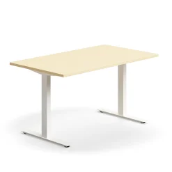 Työpöytä QBUS Suora pöytälevy, 1400x800 mm, T-jalusta, valkoinen jalusta, koivu